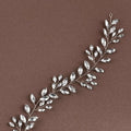 Silver leaf-shaped horse eye silver flexible chain wedding hair accessory adorned with clear faceted crystals