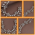 Silver leaf horse eye silver flexible chain wedding hair accessory adorned with clear faceted crystals