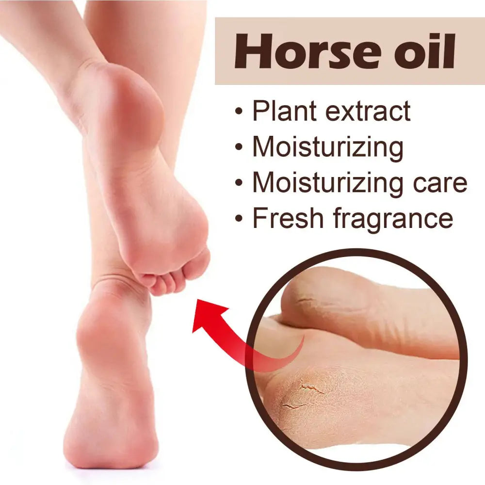 Horse oil foot cream with plant extract and fresh fragrance for moisturizing care of dry and cracked feet