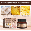 A brown jar with black lid containing eelhoe natural horse oil foot cream for dry cracked feet 30g with horse illustration label