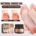 Brown jar of eelhoe natural horse oil foot cream with black lid and gold foil label for cracked feet repair