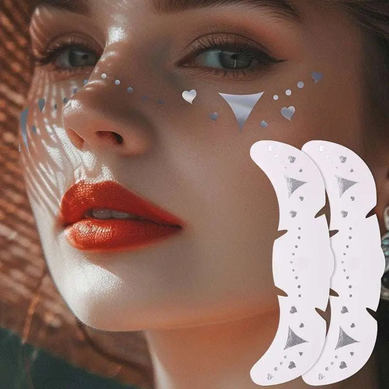 White face stencil with silver stamping heart and triangle designs for stamping heart freckle tattoo stickers