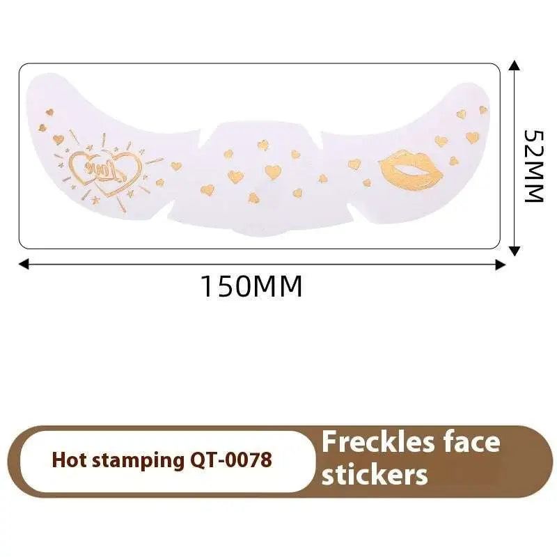 White freckle tattoo stickers with gold hot-stamped silver stamping heart designs featuring lips and sparkles