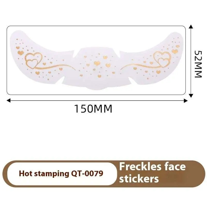 White freckle tattoo stickers with gold hot-stamped and silver stamping heart freckle designs for face decoration