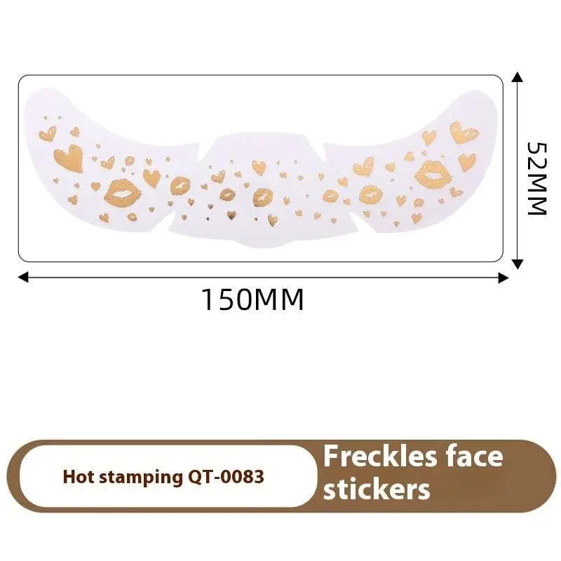 White face freckle tattoo stickers with gold hot-stamped hearts and lips featuring silver stamping heart design