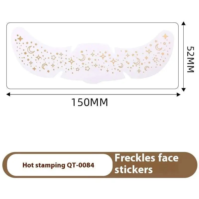 White freckles face tattoo stickers with gold star and moon designs featuring hot silver stamping heart detail