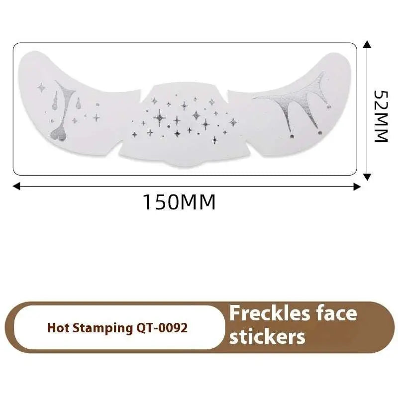 White freckle tattoo stickers with silver stamping heart star and droplet designs for decorative face use