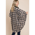 A soft oversized beige houndstooth open front knit cardigan with cocoon knit design from bombom houndstooth collection