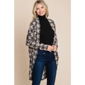 A long open front cocoon knit cardigan in beige houndstooth pattern featuring bombom houndstooth design