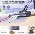 Purple and black household small portable cordless stick vacuum cleaner with sleek modern design for easy cleaning