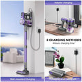 Purple and gray cordless stick vacuum with sleek modern design for household small portable cleaning tasks