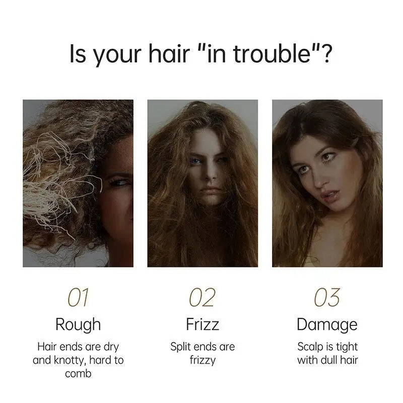 The huanran hair conditioner back label describes hair moisturizing benefits for rough frizz and damage with green energy boosting