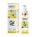 Clear glass bottle of huanran hair conditioner with white pump and gold accent for hair moisturizing and green energy boosting