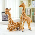 Huge realistic giraffe plush toy set featuring tan and brown spotted soft fabric bodies with detailed facial features