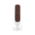 A sleek white and rose gold humidification tower fan with vertical slats for personal air cooling desktop use