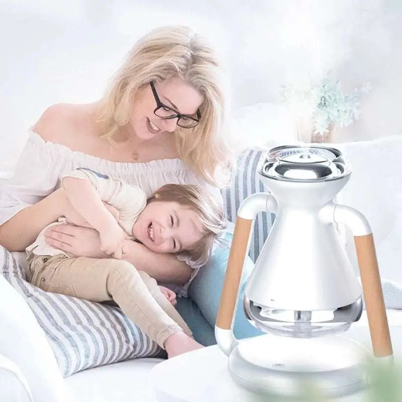 White ceramic glass aroma diffuser with wooden handles and clear glass base humidifier usb wireless charging