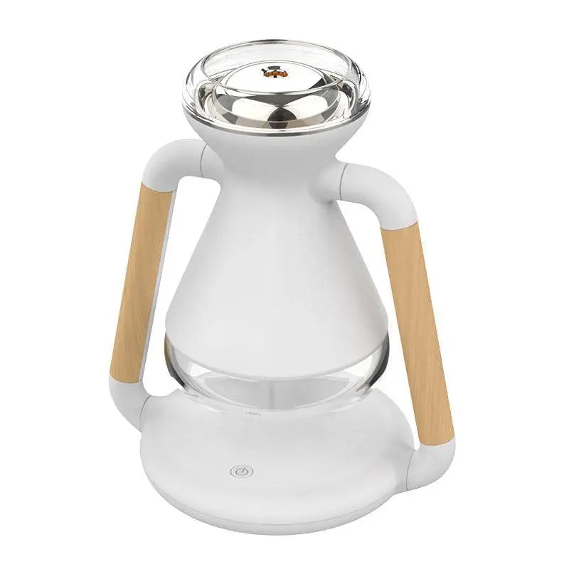 White ceramic humidifier usb wireless glass aroma diffuser with wooden handles and clear glass accents