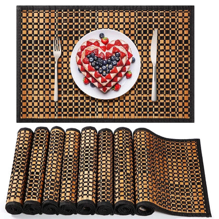 Hushee 8 Pcs Bamboo Placemats Bamboo Dining Table Mats Washable Heat Resistant Bamboo Place Mats for Dining Room and Kitchen Table 18 x 12 inch (Elegant Style) - Royalessencelux
