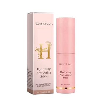 Pink cylindrical hyaluronic acid hydrating anti-aging stick in matching pink royale essence lux box with gold lettering