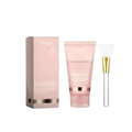 Pink hydrating collagen peel-off mask in sleek tube with gold accents, matching box, and silver brush with golden handle