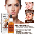 A clear glass bottle with silver dropper cap containing amber hydrating facial tanning essence self-tanning drops