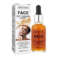 A clear glass bottle with silver dropper cap contains amber eelhoe face self-tanning drops hydrating facial tanning essence