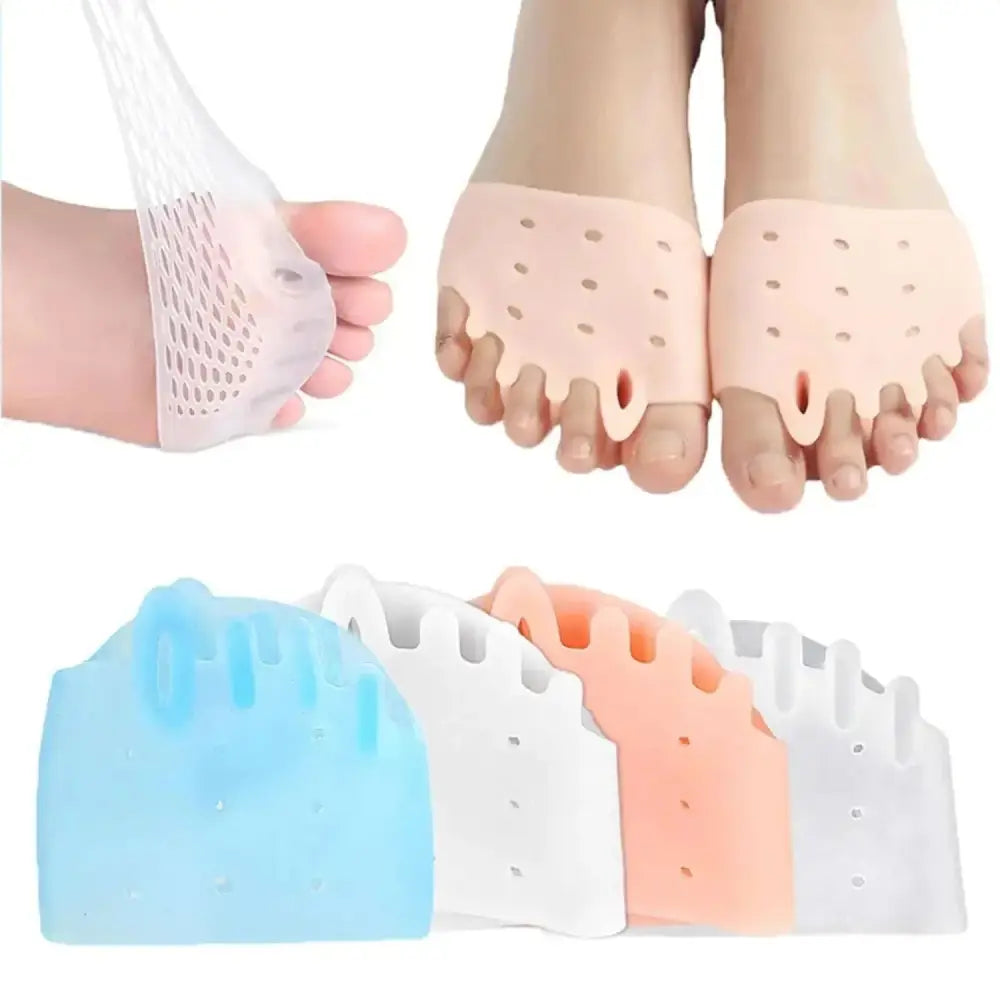 Hyggear silicone toe separators 4 pairs with perforated design in pink blue and white silicone toe separator