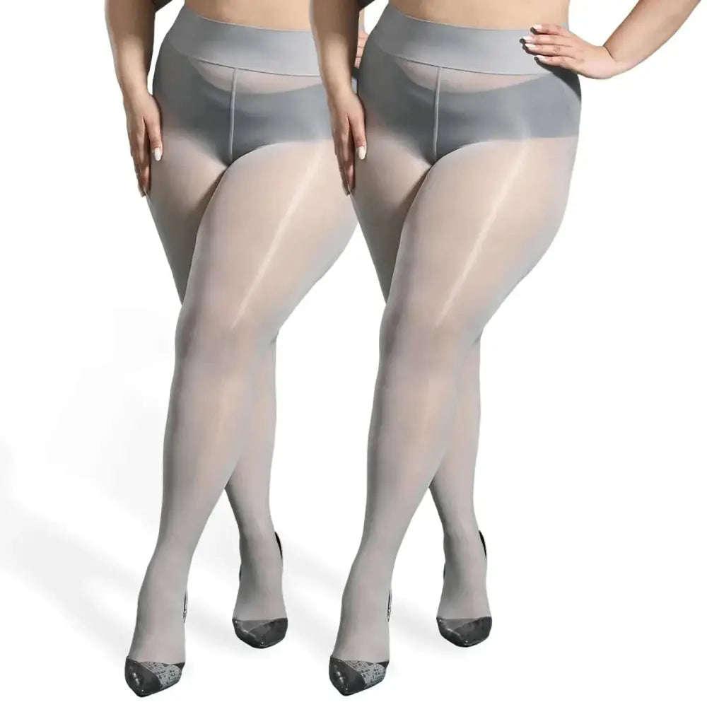 Gray sheer ibonas ultra shiny high waist footed tights with reinforced toe caps for a sleek, durable fit