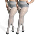 Gray sheer ibonas ultra shiny high waist footed tights with reinforced toe caps for a sleek, durable fit