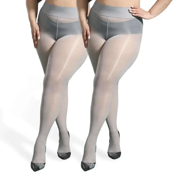 Gray sheer ibonas ultra shiny high waist footed tights with reinforced toe caps for a sleek, durable fit