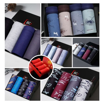 Set of ice silk modal men’s boxer briefs 4 pack in multiple colour sets with deer, dandelion, anchor, and graffiti designs