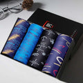 Set of four ice silk modal men’s boxer briefs with nautical patterns in navy blue black and purple multiple colour sets