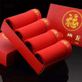 Red ice silk modal men’s boxer briefs with gold embroidered 福 on waistband in matching gift box from multiple colour sets