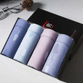 Set of four pastel-colored ice silk modal men’s boxer briefs with fern and star patterns in a black gift box multiple colour sets