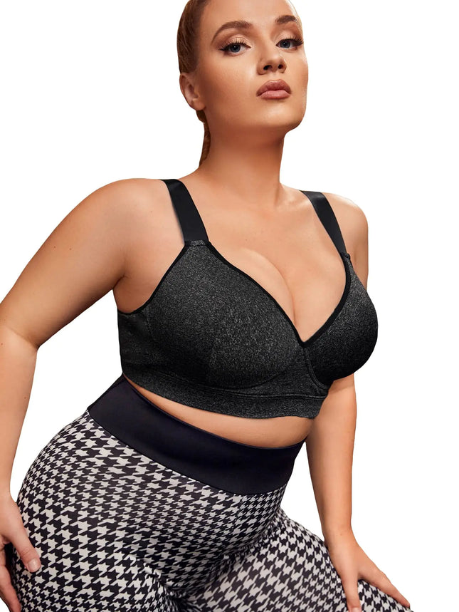COZYEASE Womens Plus Size Sports Bra High Impact Gym Padded Sports Bra for Women Dark Grey 4XL - Royalessencelux