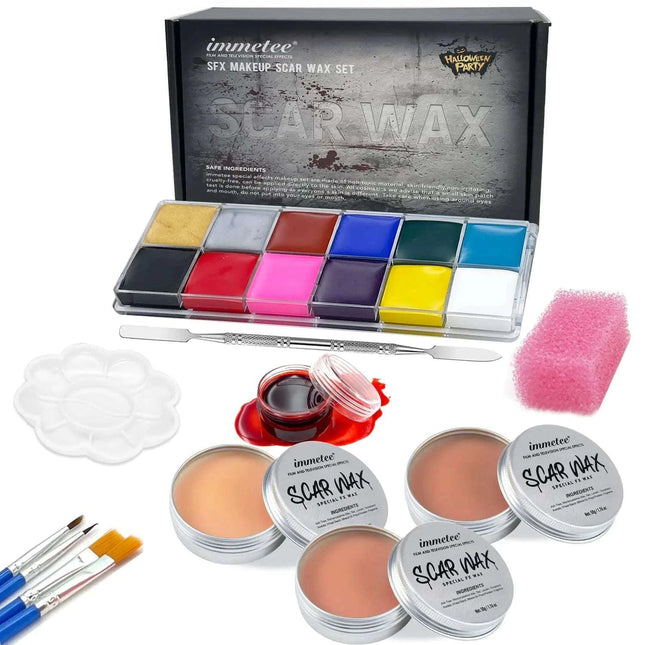 immetee Scar Wax SFX Makeup Kit Face & Body Paint Christmas Halloween Makeup Kit Fake Blood Painting Brushes Spatula Stipple Sponge Stage Theatrical Party Cosplay Carnival - Royalessencelux