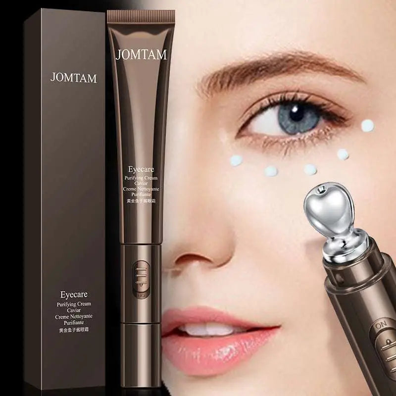 Jomtam eyecare purifying cream caviar in a metallic tube with box and facial device to improve eye bags