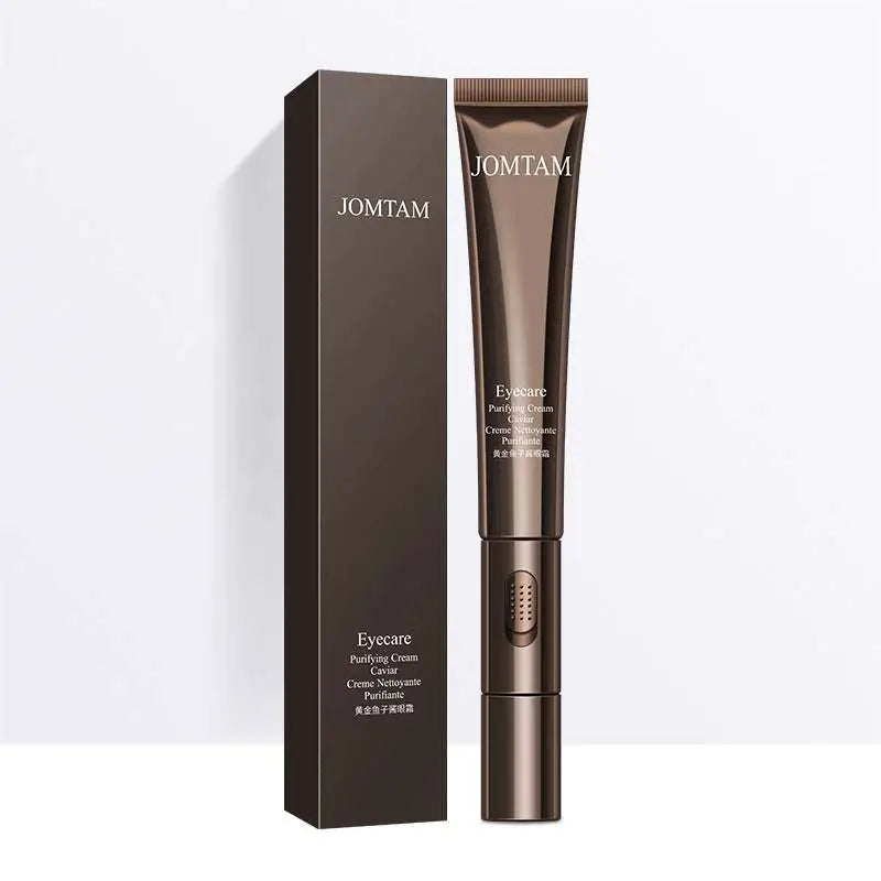 Jomtam brown metallic tube of eye care purifying cream with caviar formula and matching box to improve eye bags with facial device