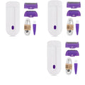 White handheld induction type lady hair removal device with purple attachments and usb charging cable for precise hair removal