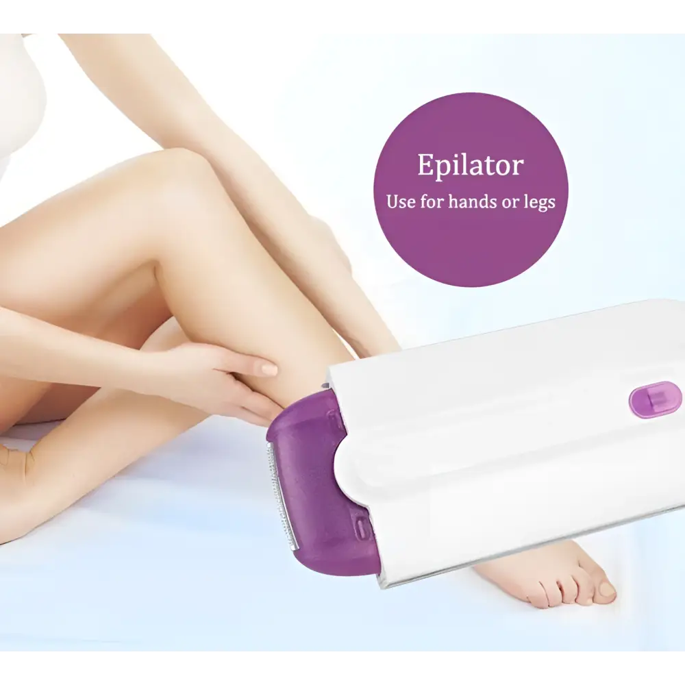 White and purple handheld induction type lady hair removal device for precise hair removal on hands or legs