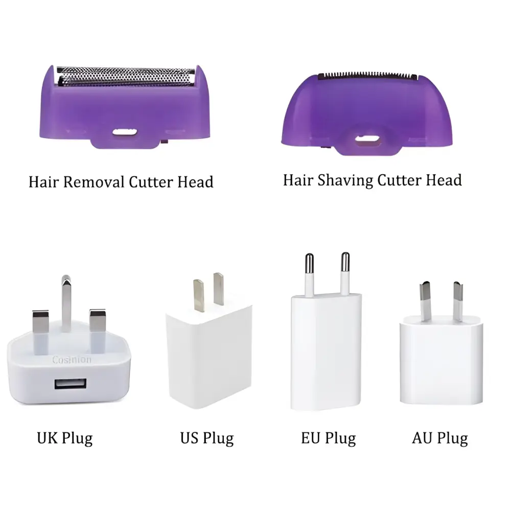 Purple induction type lady hair removal device cutter heads with metallic blades for precise hair removal