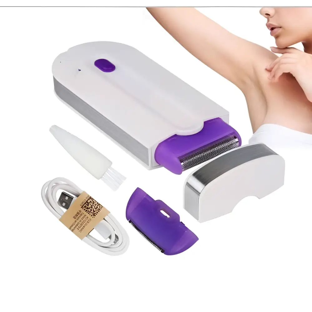 White and purple induction type lady hair removal device with sleek ergonomic design for precise hair removal
