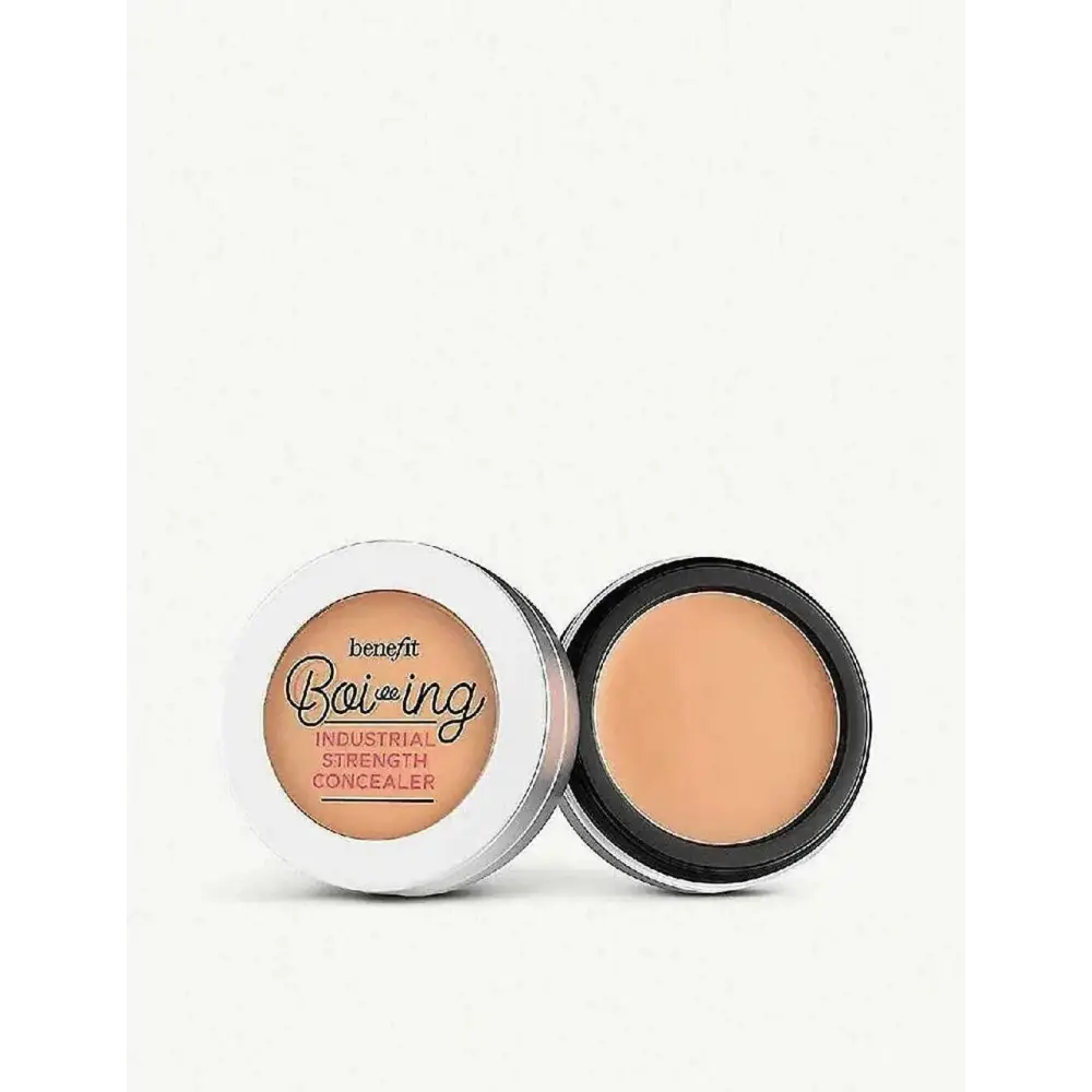 Benefit boi-ing industrial strength full coverage concealer 03 medium in a sleek round compact with white lid and black base