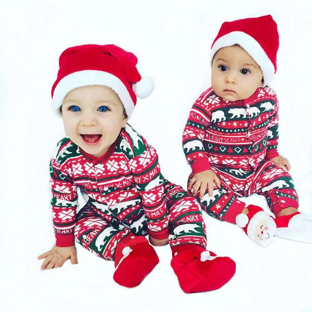 Infant baby boys girls christmas santa plaid romper in red and green with snowflake bear and merry xmas patterns