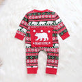 Infant infant baby boys girls christmas romper in red and green with white polar bear print and buttoned back patch