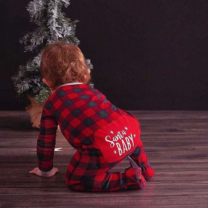 Infant Baby Boys Girls Christmas Santa XMAS Letter Plaid Romper Jumpsuit Outfits baby clothes winter clothe - Royalessencelux
