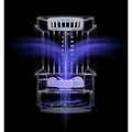 Transparent cylindrical infant mosquito repellent physical insect trap with white top grille and glowing purple light effects