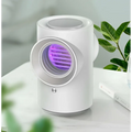 White cylindrical infant mosquito repellent physical insect trap with purple uv light panel and silver accents