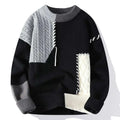 Black gray and cream-colored ins colorblock pullover sweater with textured cable-knit pattern for winter fashion knitted wear