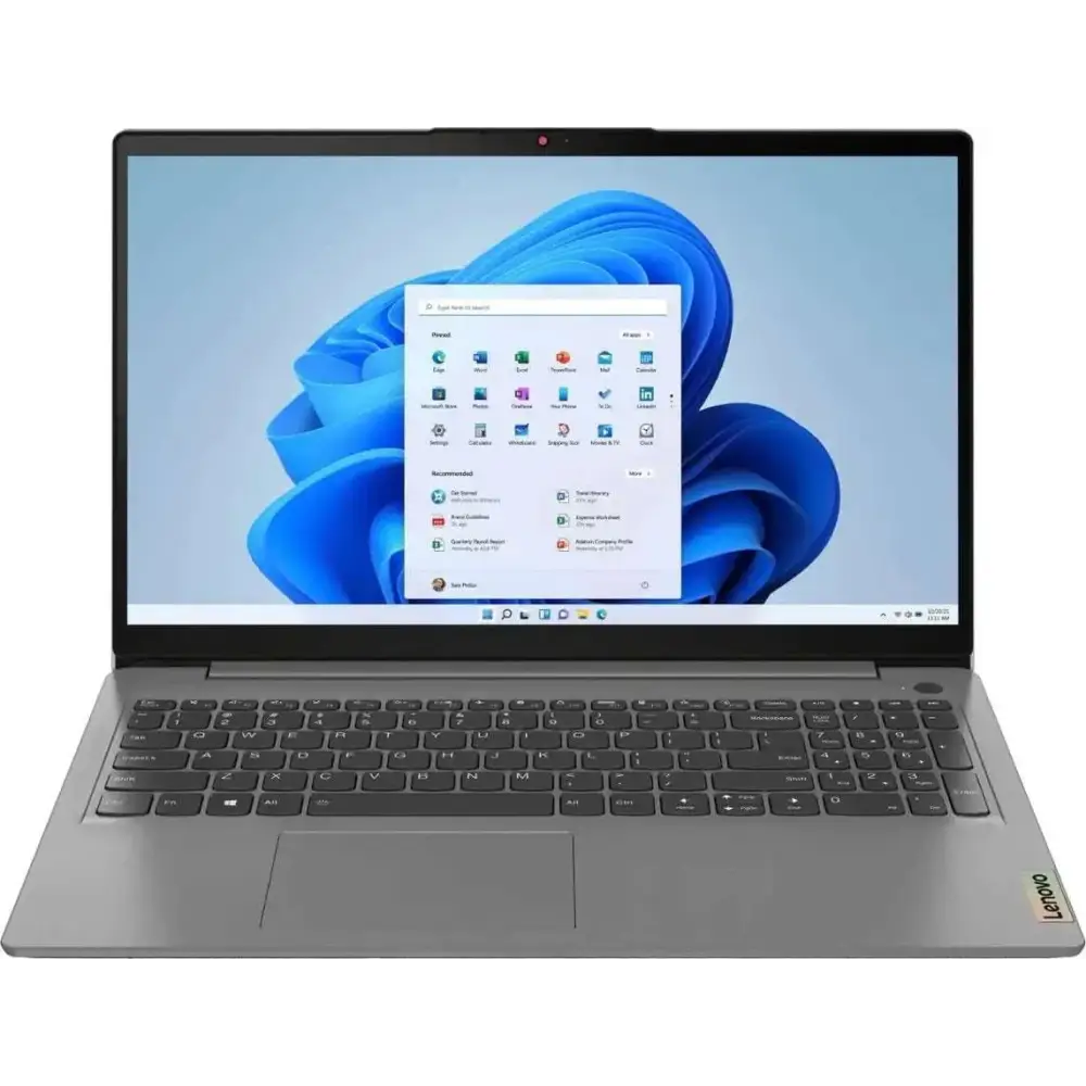 Silver Lenovo ideapad 3i touch laptop with core i5 processor black keyboard and built-in privacy shutter